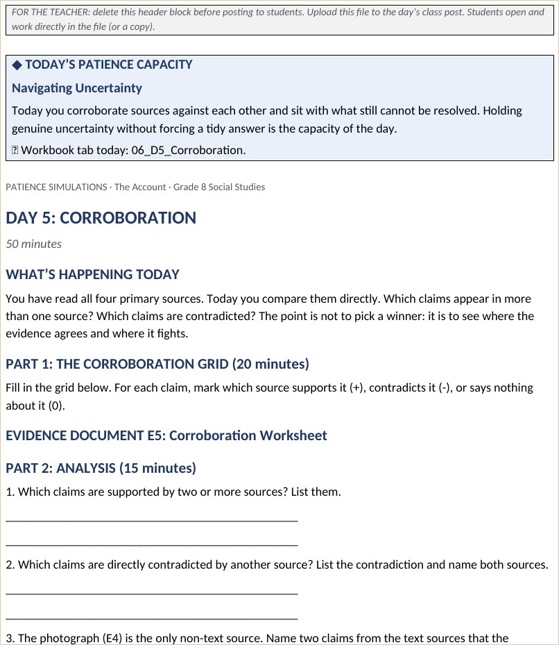 The Account corroboration student file