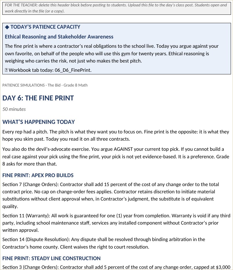 The Bid fine-print student file