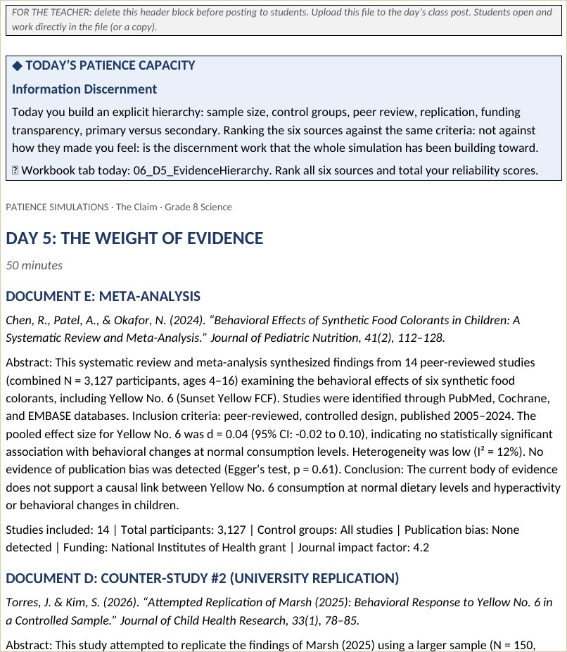 The Claim weight-of-evidence student file