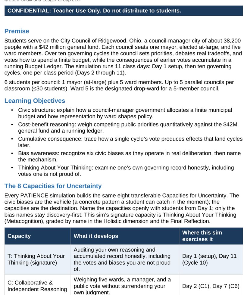 The teacher guide showing the no-prep facilitation script with exact read-aloud lines and a minute-by-minute plan for each of the eleven days.