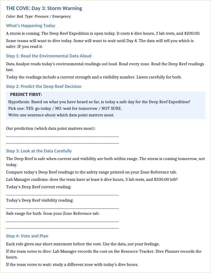 The Cove Day 3 storm warning student file