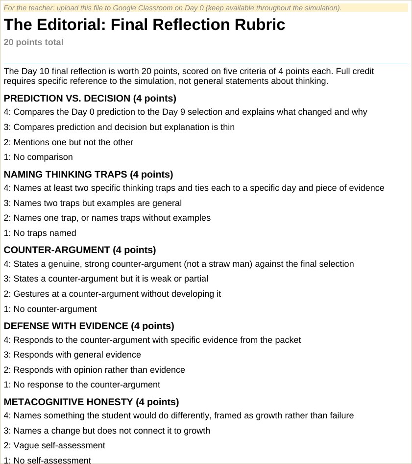 The grading note: graded on reasoning, not which arguments they run
