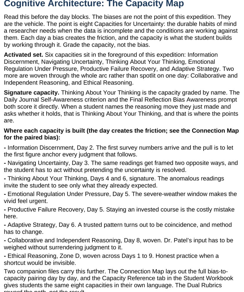 The teacher guide page showing the scripted timing, lines to read aloud, and a bias-watch box.
