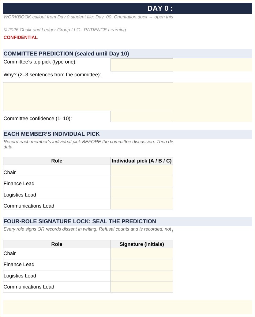 The student workbook tracking costs, revenue, and the net