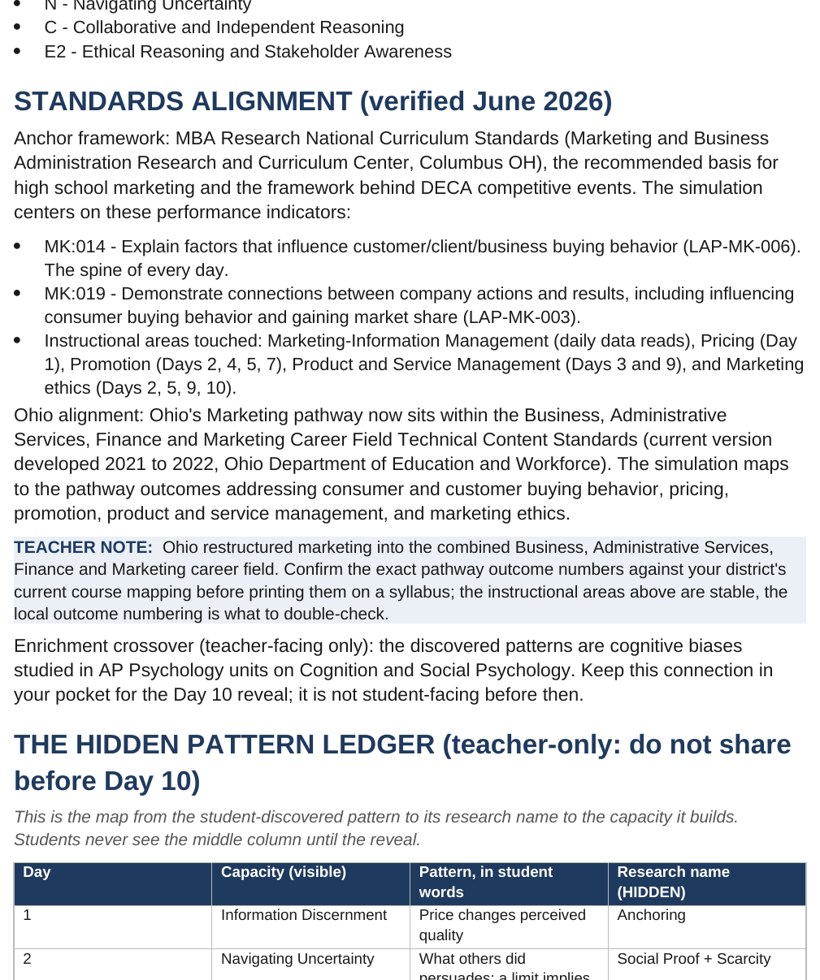 The teacher guide for The Launch, including Quick Start scripts and the Hidden Pattern Ledger.