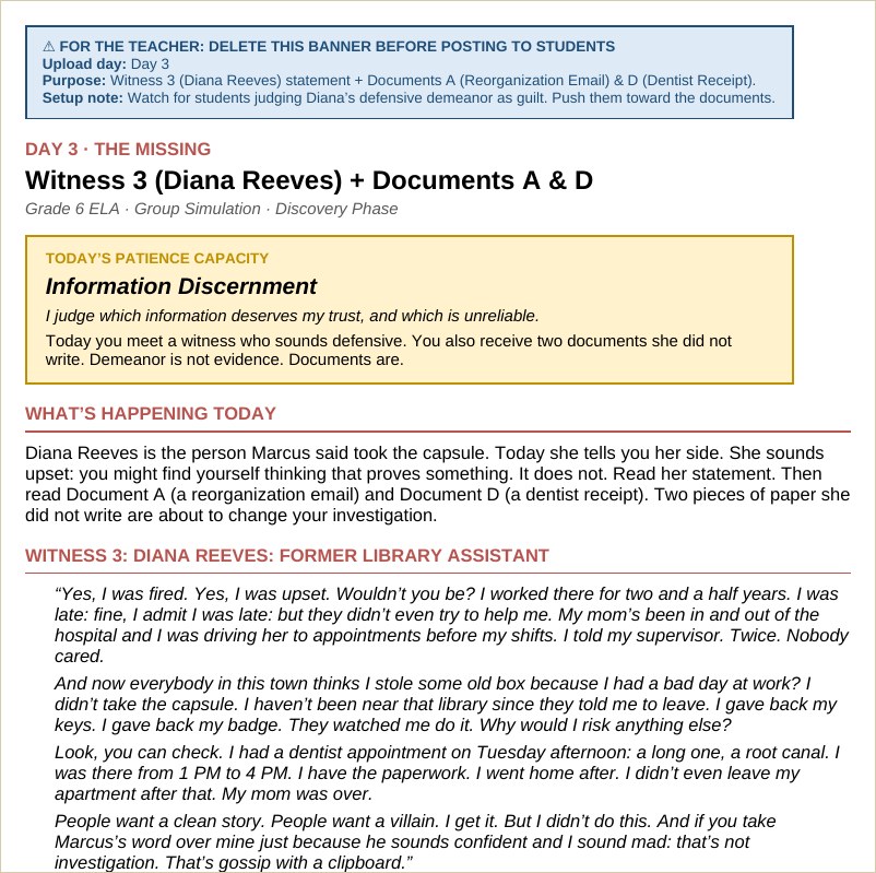 The Missing witness file, a key day