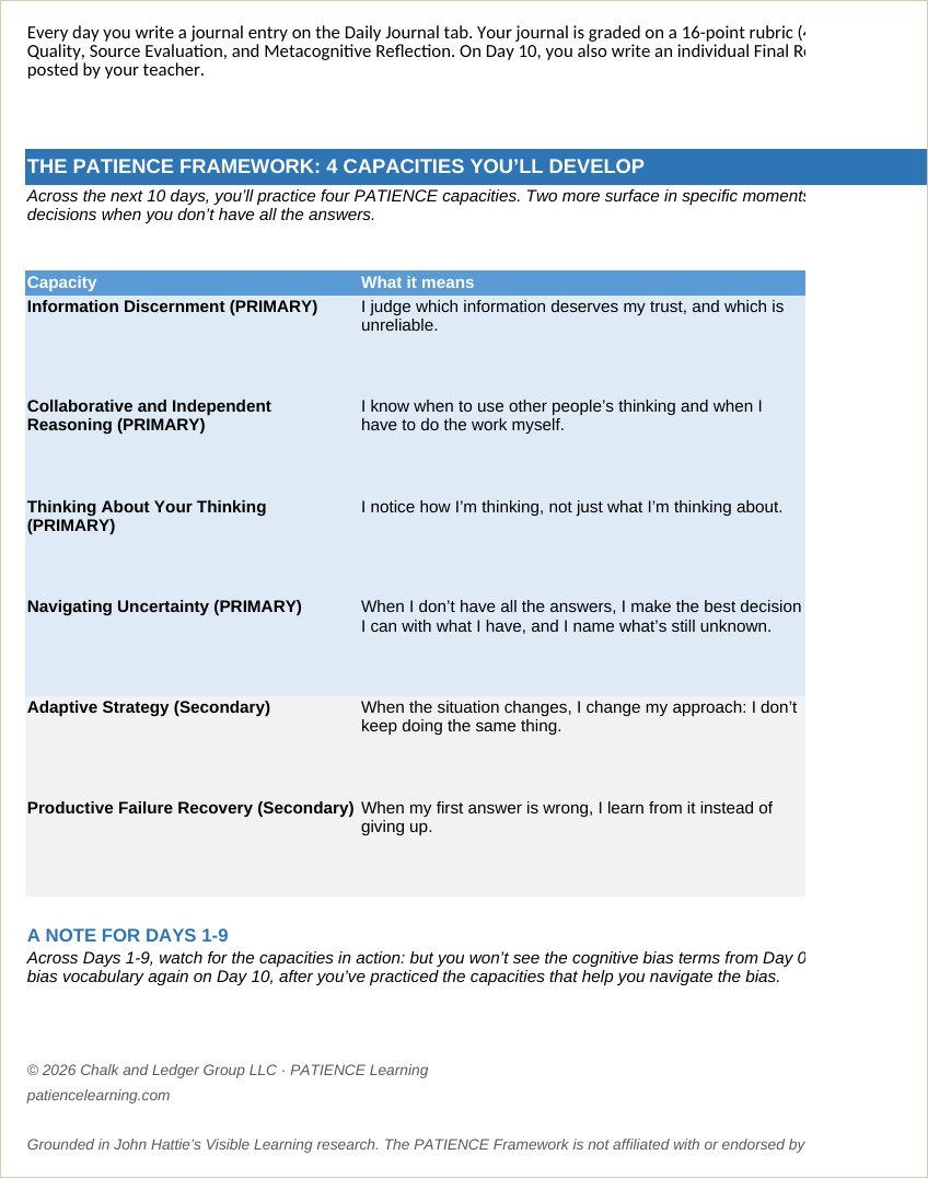 The student workbook tracking witnesses and evidence