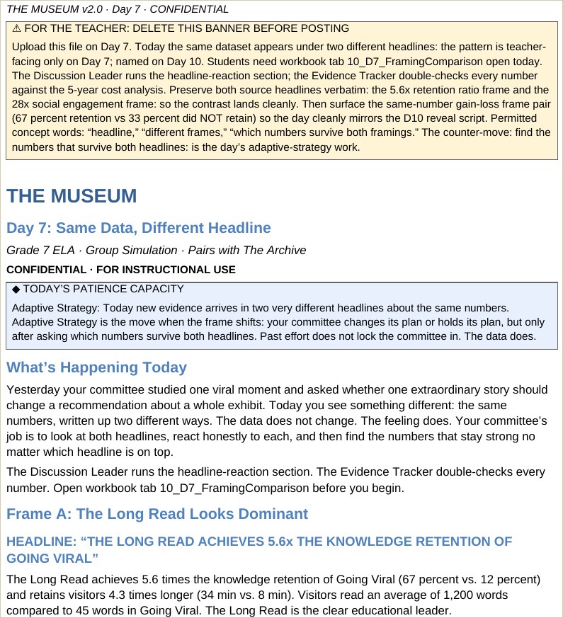 The Museum exhibit proposal student file, a key day