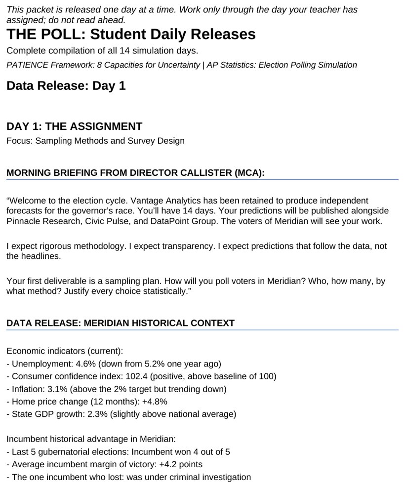 A daily polling data release showing tracking poll results, sample sizes, and margins of error for the Meridian races.