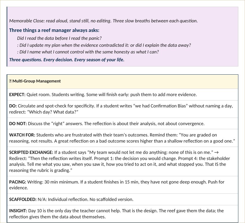 The grading note: graded on reasoning, not the reef's health