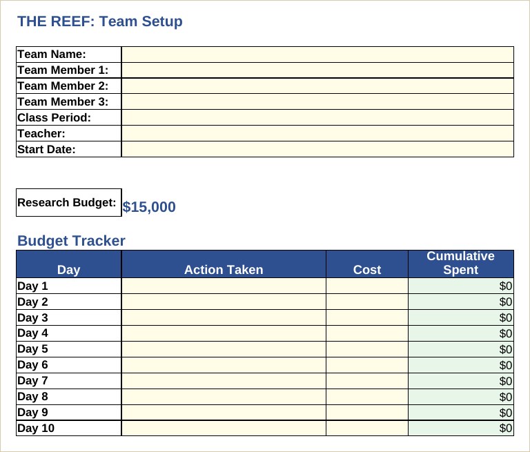 The student workbook tracking the research budget