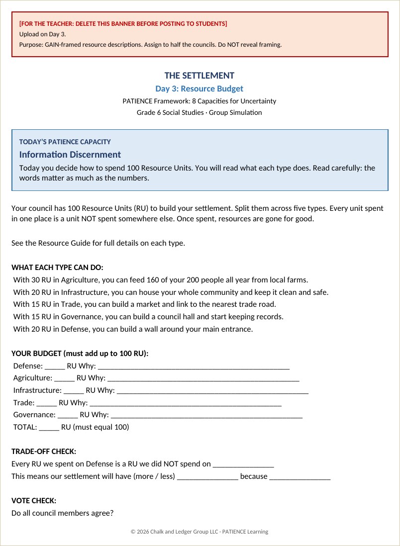 The Settlement resource allocation student file
