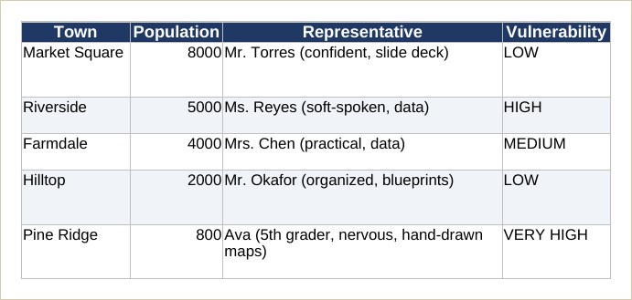 The student workbook town reference with population and risk