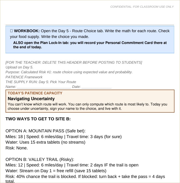 The Supply Run route-choice student file